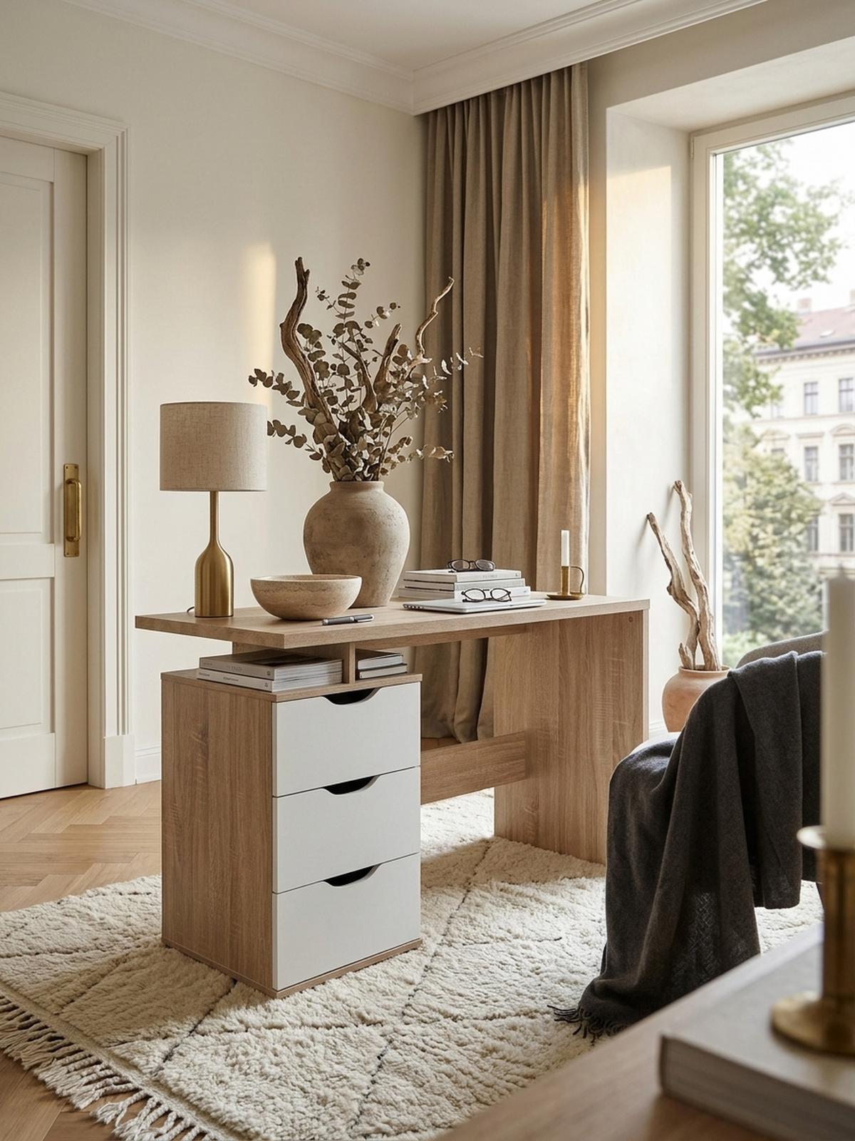 SCHREIBTISCH – Sonoma Weiß, 120x76x53 cm, 3 Schubladen, stilvoll - Beige, Holz (53/120/76cm) - KADIMA DESIGN