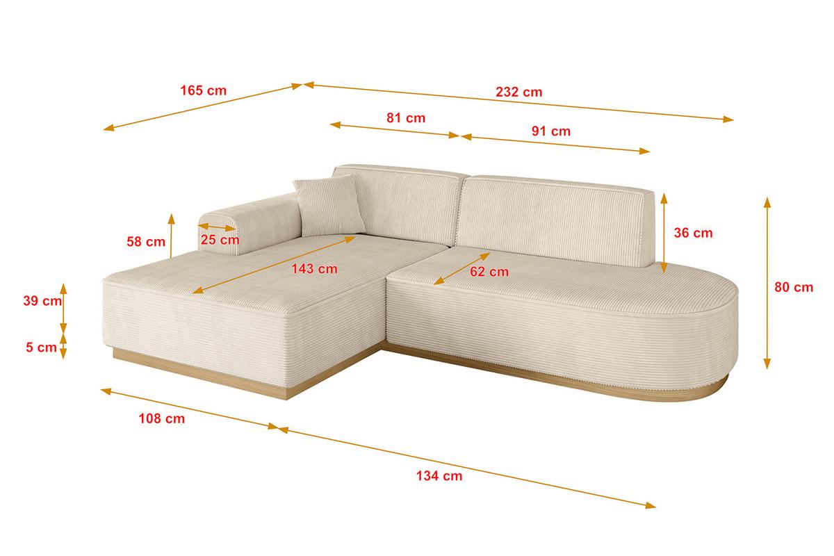 ECKSOFA Ottomane Links IREA-L1-v2 - 232x165x80 cm Beige - Beige, Holzwerkstoff/Textil (232/165cm) - ALTDECOR
