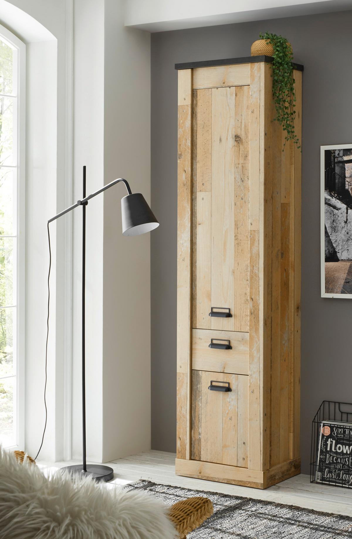 STAURAUMSCHRANK Used Wood hell, anthrazit, Mehrzweckschrank 51 x 201 cm - Eichefarben/Anthrazit, Holzwerkstoff/Metall (51/201/38cm) - Furn.Design