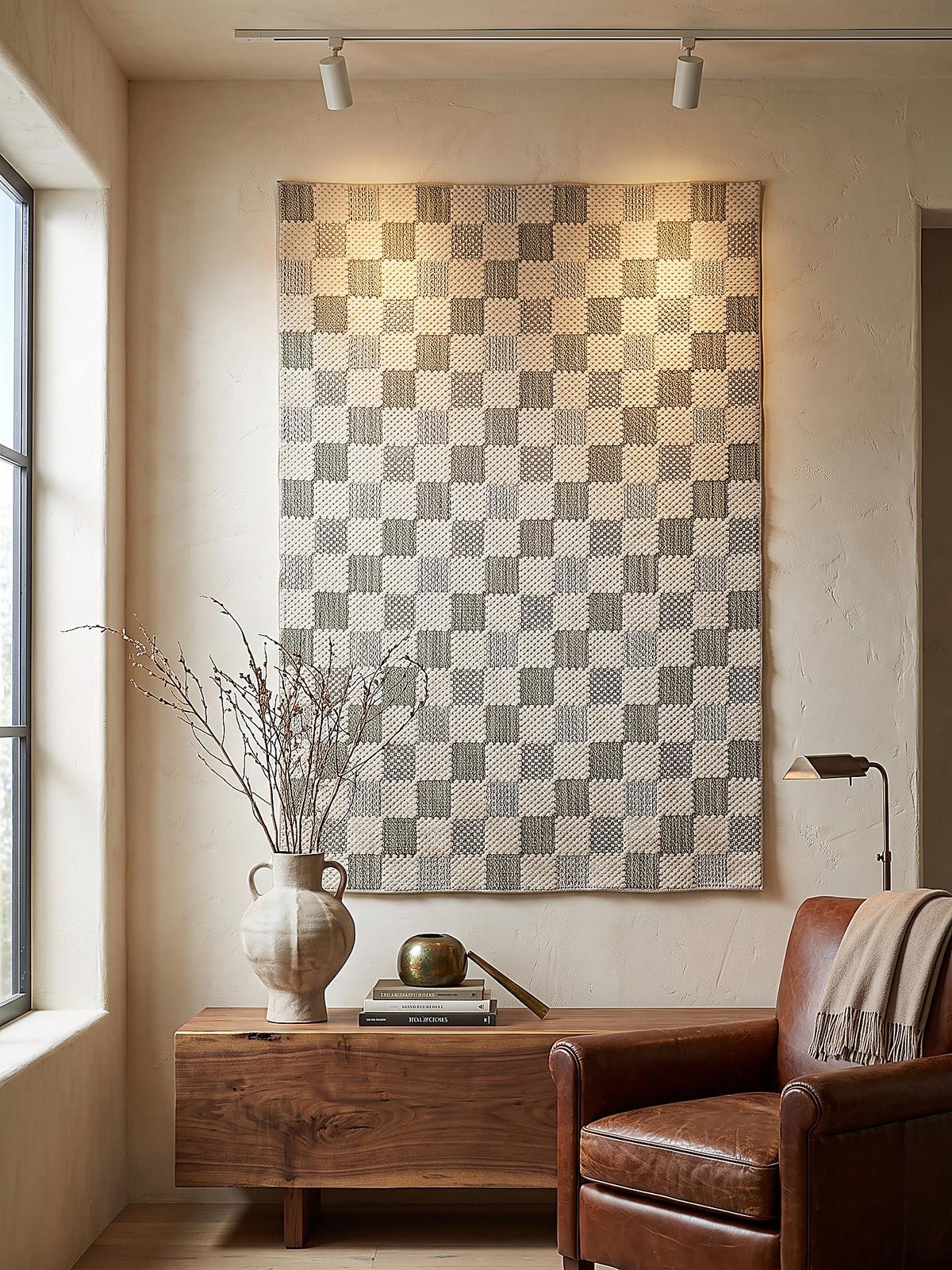 BAUMWOLLTEPPICH waschbar AFTON, Schachbrettmuster, Natur-Grün, 194 x 290 cm - Beige/Grün, Textil (194/290cm) - KADIMA DESIGN