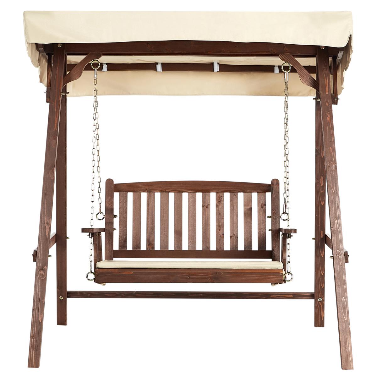 HOLLYWOODSCHAUKEL 2-Sitzer Dunkler Holzfarbton Caviola - Dunkelbraun/Beige, Holz (165/176/109cm) - Beliani