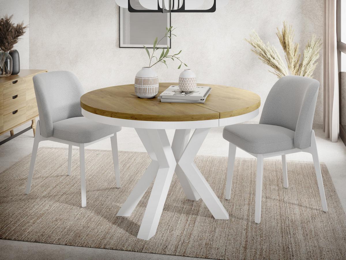 ESSTISCH Clara Weiß runder ausziehbarer, Lancelot Eiche 100-180/100/76 cm - Eichefarben/Weiß, Holzwerkstoff/Metall (100/176/76cm) - WFL GROUP