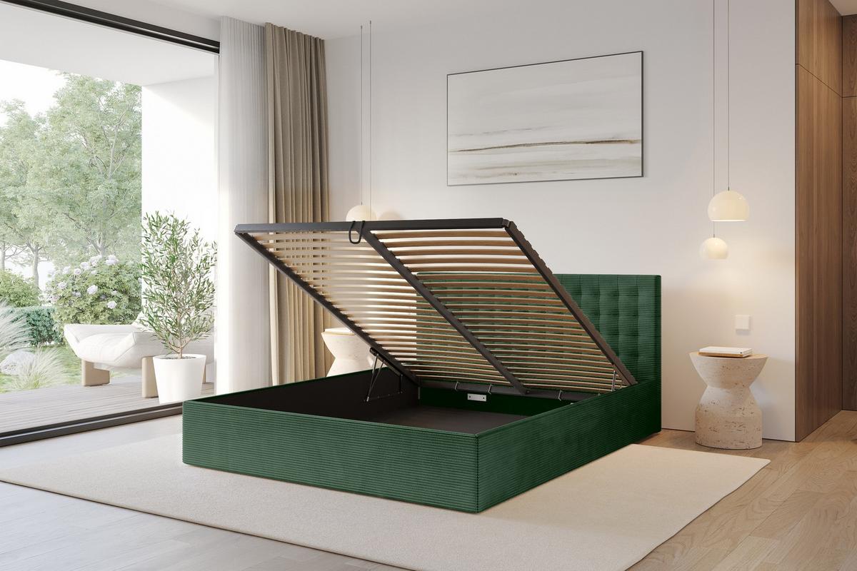 POLSTERBETT mit Bettkasten und Lattenrost, Boxbett ohne Matratze - PARI 180x200 Grün - Olivgrün, Holzwerkstoff/Textil (180/200cm) - ALTDECOR