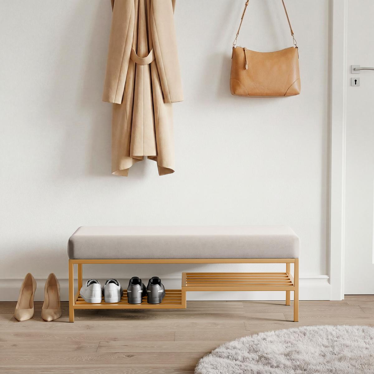 POLSTERBANK STEP 100 cm Gold / Creme ,Metallgestell - Creme, Textil/Metall (100/45/35cm) - Idohome