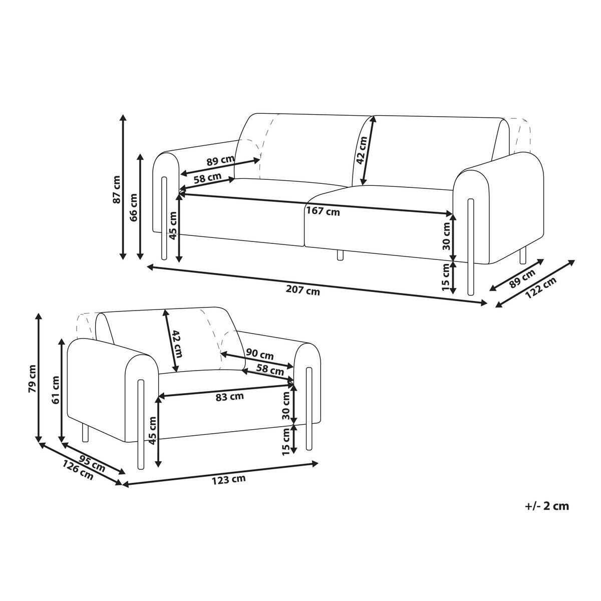 4-SITZER-SOFA Set Lederoptik hellgrau Askim - Schwarz/Grau, Textil (122/122/207cm) - Beliani