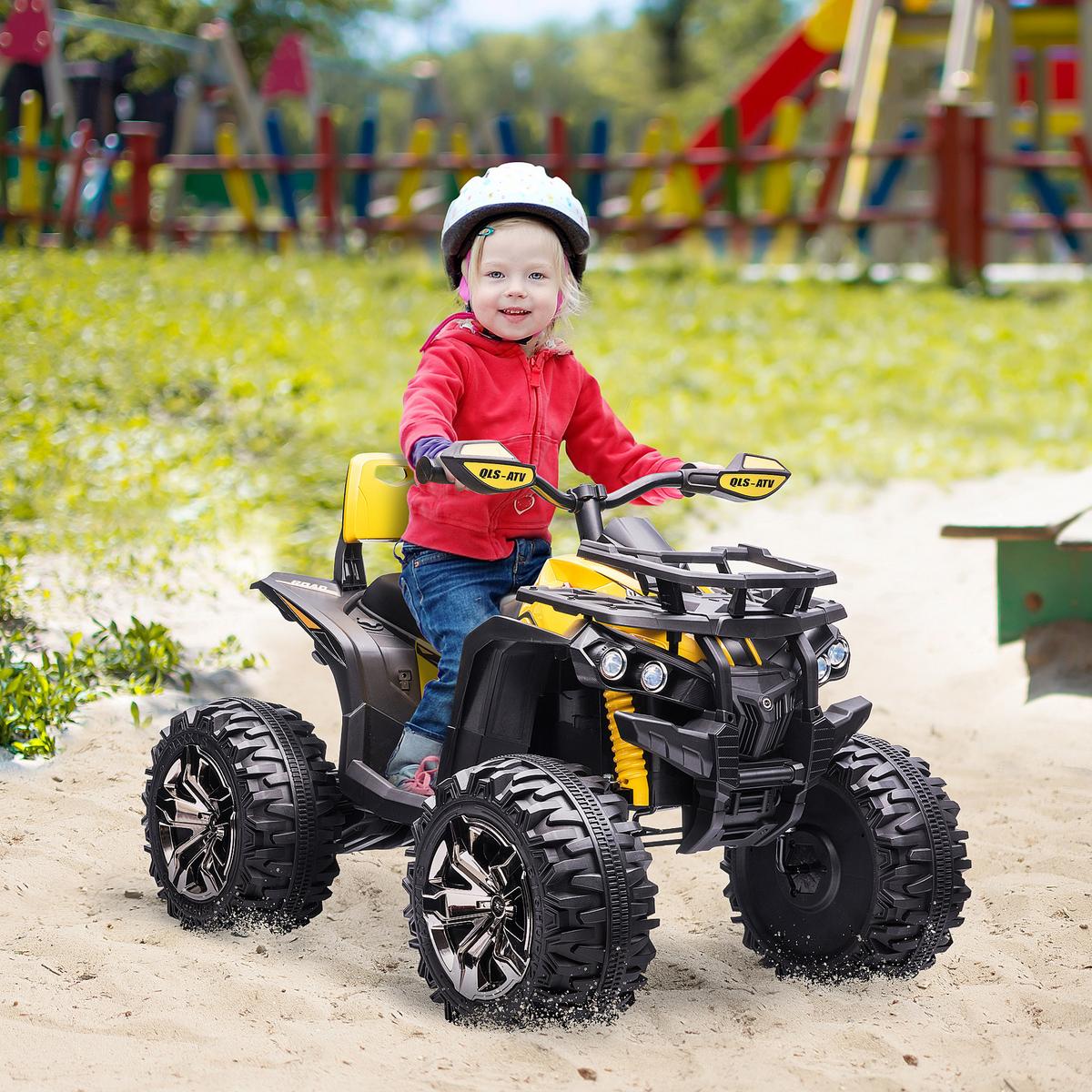ELEKTRO-QUAD Kinderquad mit Scheinwerfer, Kindermotorrad mit USB-Anschluss, Gelb - Gelb, Metall (100/65/73cm) - HOMCOM