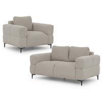 SITZGARNITUR 2+1 Cardea in Bubble-Optik aus weichem Taupe Strukturstoff mit hohem Sitzkomfort - Taupe/Schwarz, Holz/Textil (154/80/97cm) - S-Style Möbel