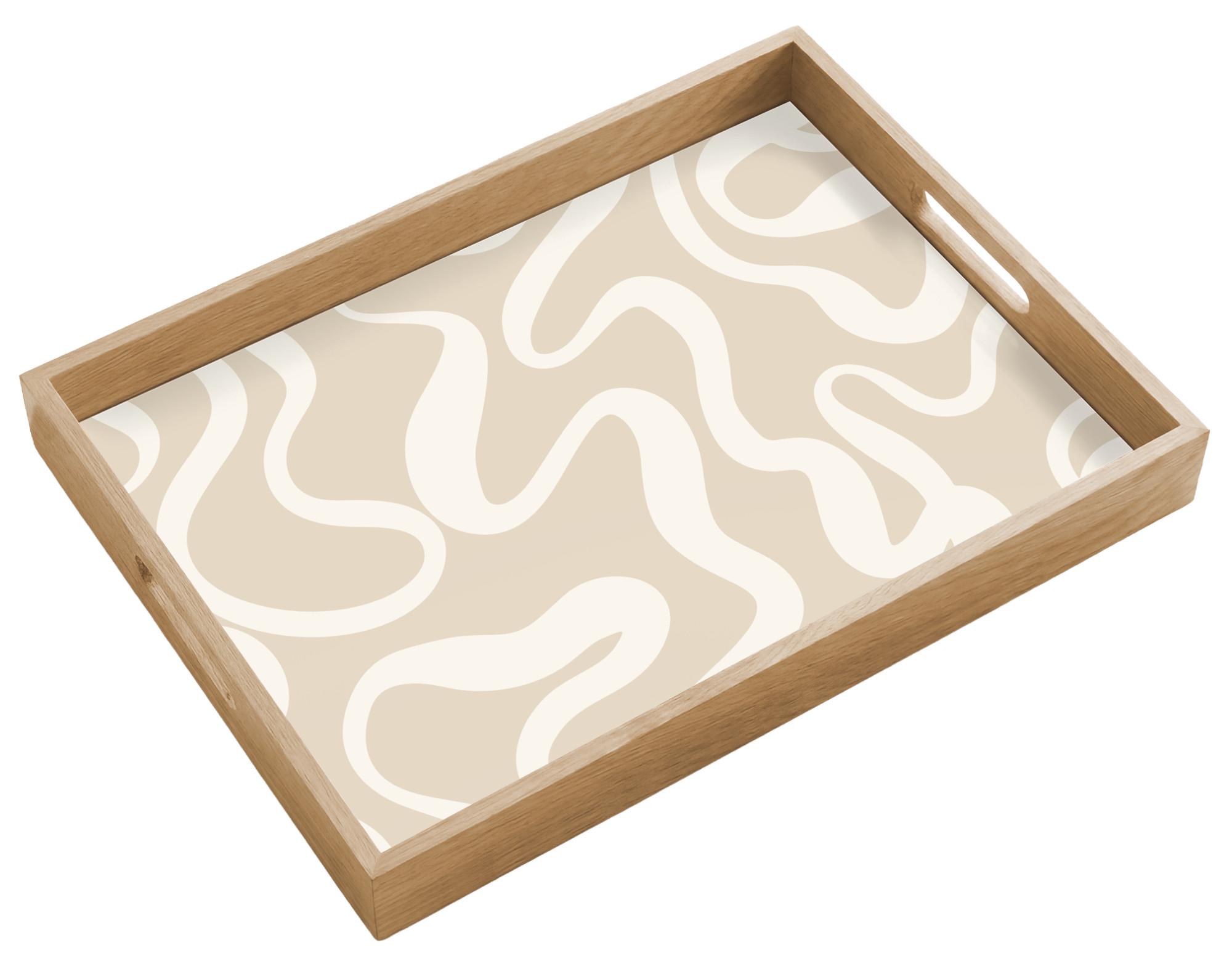 TABLETT Linien - Abstrakt - Beige - Weiß - Minimalistisch 50x35 cm - Beige, Holz (50/5/5cm) - OnlyWow