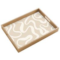 TABLETT Linien - Abstrakt - Beige - Weiß - Minimalistisch 50x35 cm - Beige, Holz (50/5/5cm) - OnlyWow