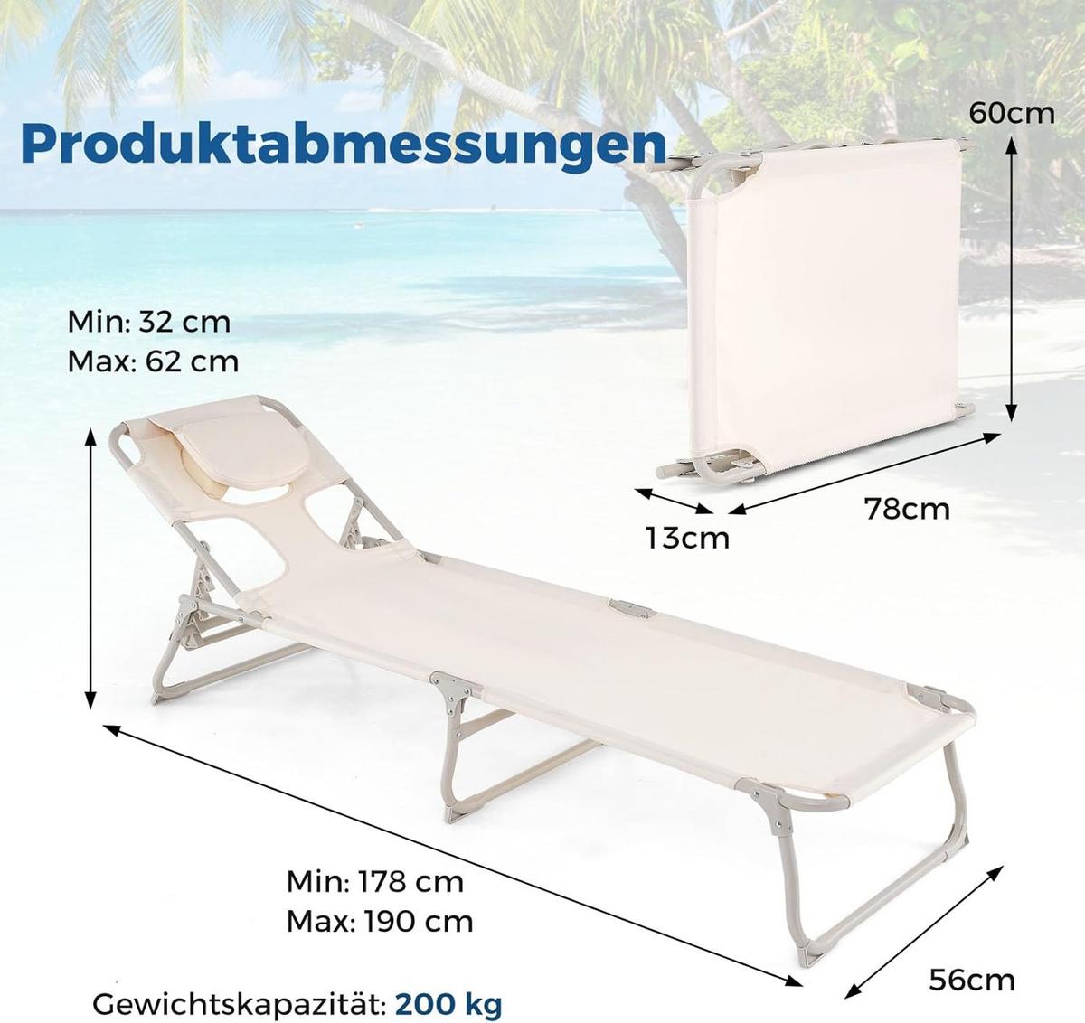 SONNENLIEGE Beige - Beige, Metall (190/32/56cm) - COSTWAY