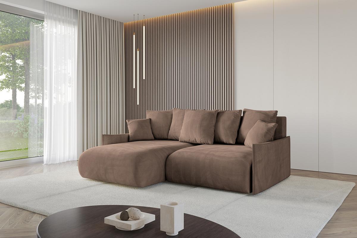 ECKSOFA Ottomane links ONESK-L -v1 216x177x72 Braun Velours - Braun, Holzwerkstoff/Kunststoff (216/177cm) - ALTDECOR