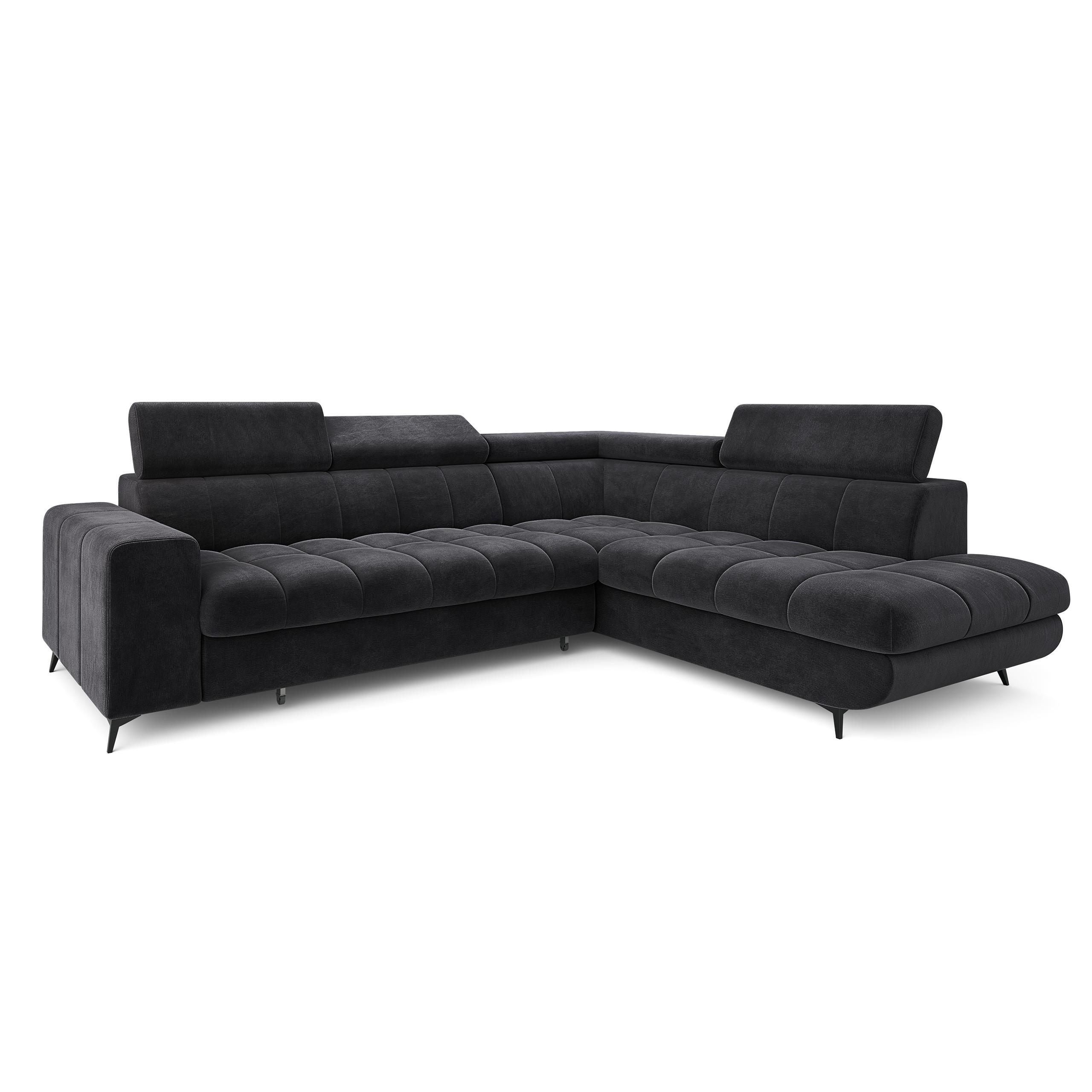 ECKSOFA MORIVA R-S Schwarz Velours-Stoff mit Schlaffunktion - Schwarz, Holz (253/190cm) - MASSENO