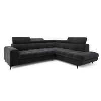 ECKSOFA MORIVA R-S Schwarz Velours-Stoff mit Schlaffunktion - Schwarz, Holz (253/190cm) - MASSENO