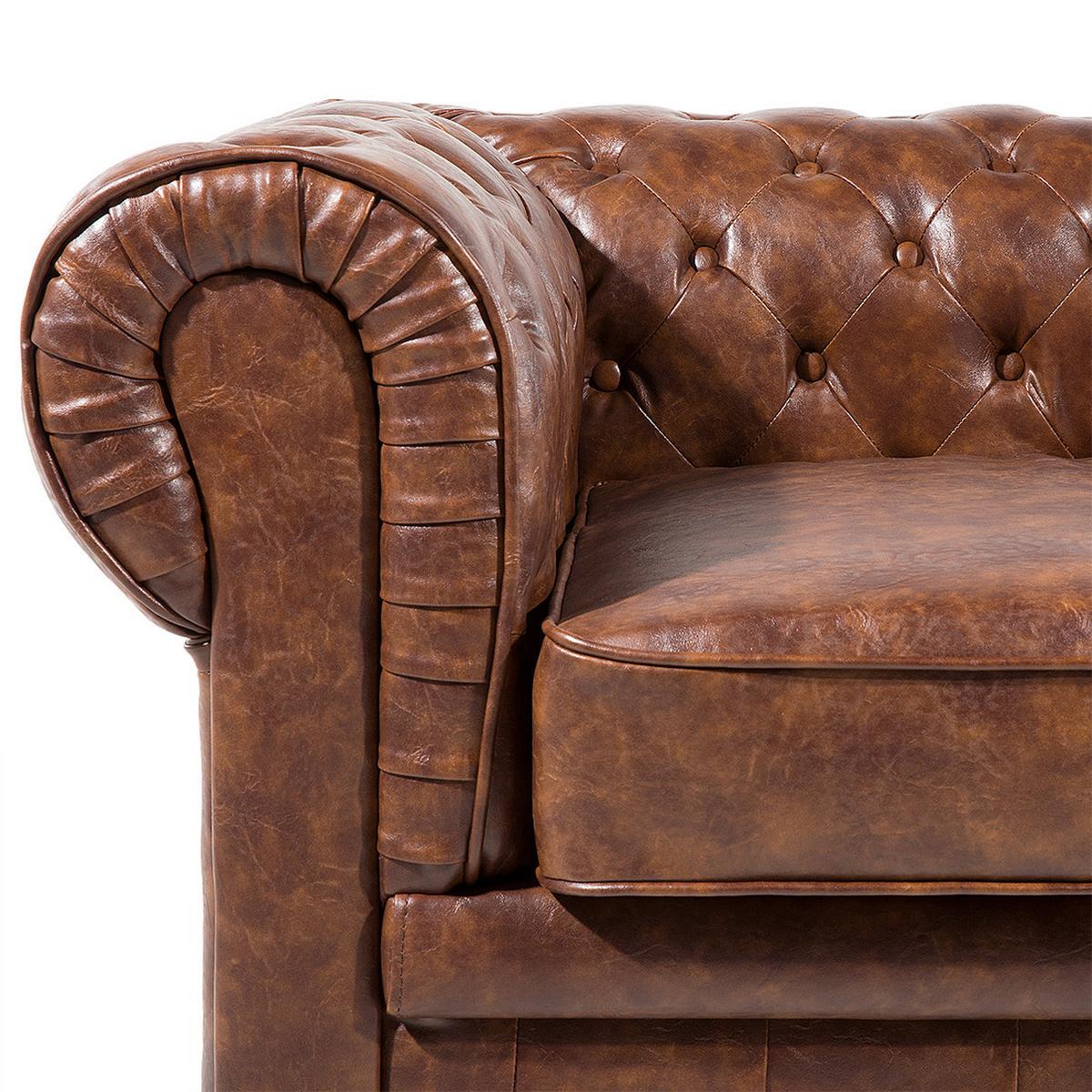 SOFA Kunstleder Goldbraun Chesterfield - Goldfarben, Kunststoff/Textil (195/70/75cm) - Beliani