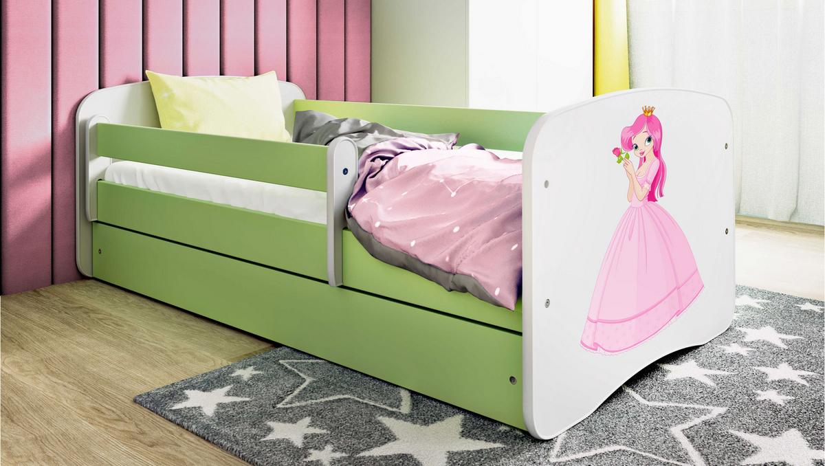 KINDERBETT Prinzessin mit Schublade und Matratze 160/80 - Grün, Holzwerkstoff (80/160cm) - RAUMHIRSCH FURNITURE