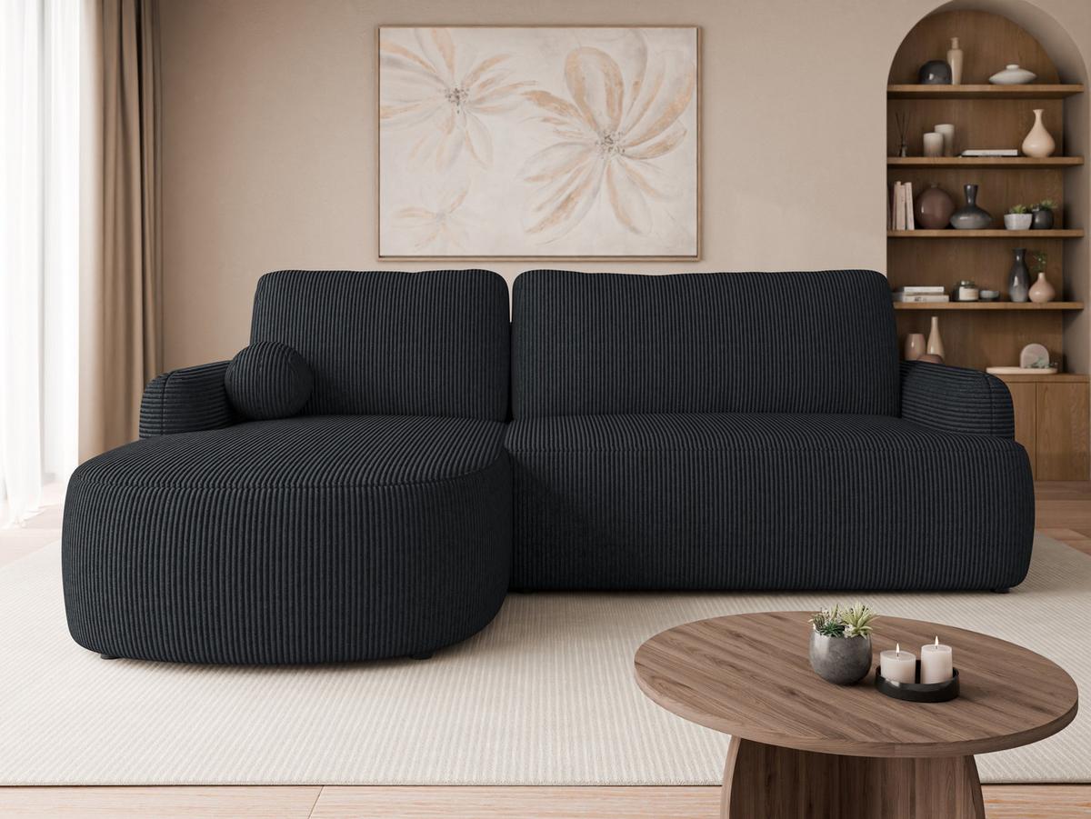 ECKSOFA Loridu Cord, Seite: Links - Schwarz, Holz/Kunststoff (250/174cm) - MIRJAN24