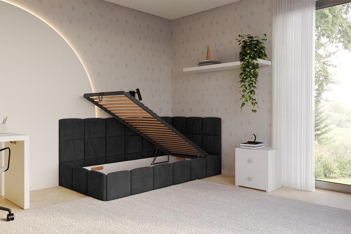 EINZELBETT Jugendbett mit Bettkasten Links, ohne Matratze - LIVY 100x200 Schwarz - Schwarz, Holzwerkstoff/Textil (100/200cm) - ALTDECOR