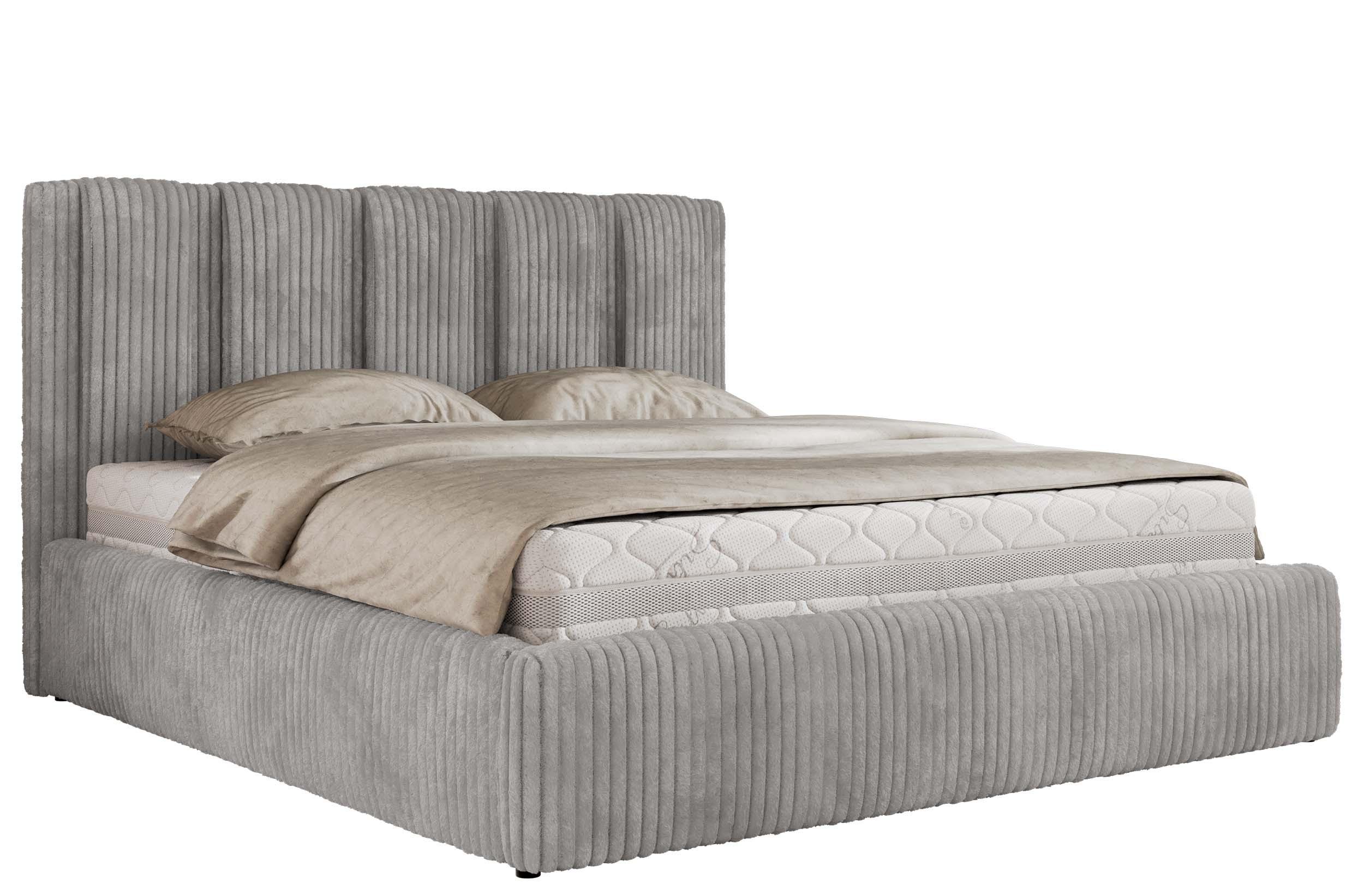 POLSTERBETT SAVINO CLASSIC 180/200 - Hellgrau Cord - Multipocket-Matratze - Hellgrau, Textil (180/200cm) - MKS