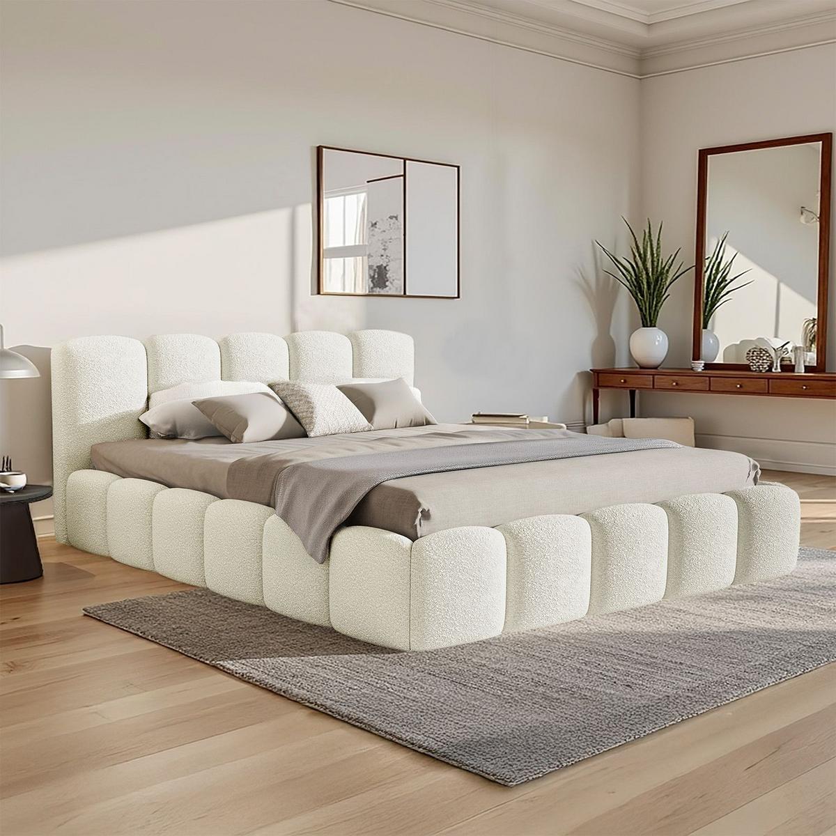 POLSTERBETT Catania 180x200 cm Creme Bouclé - Creme, Textil (180/200cm) - Juskys