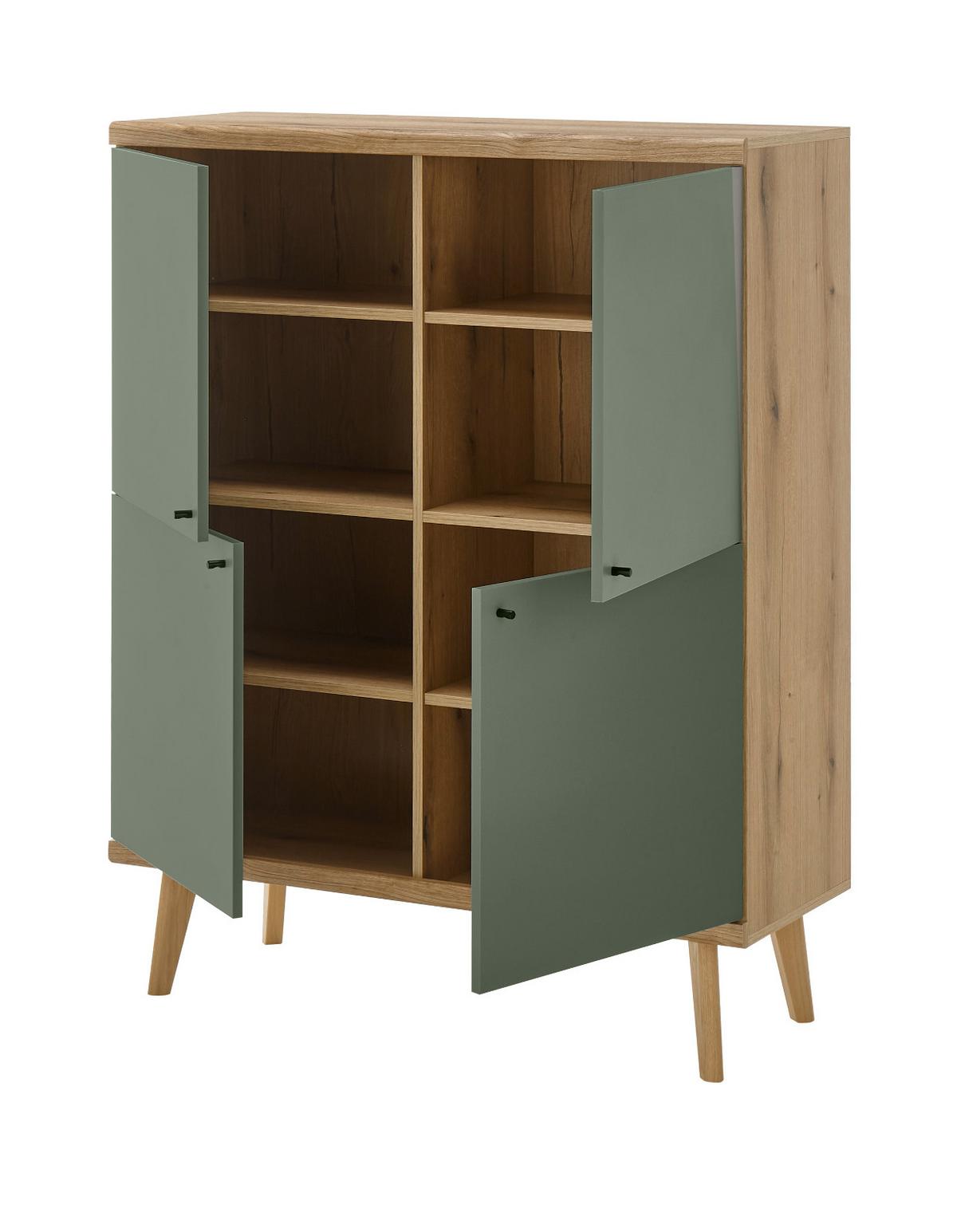 HIGHBOARD Salbei grün, Eiche Evoke, skandinavisch 107 cm, Kommode mit viel Stauraum - Salbeigrün/Eichefarben, Holz/Holzwerkstoff (107/134/40cm) - Furn.Design