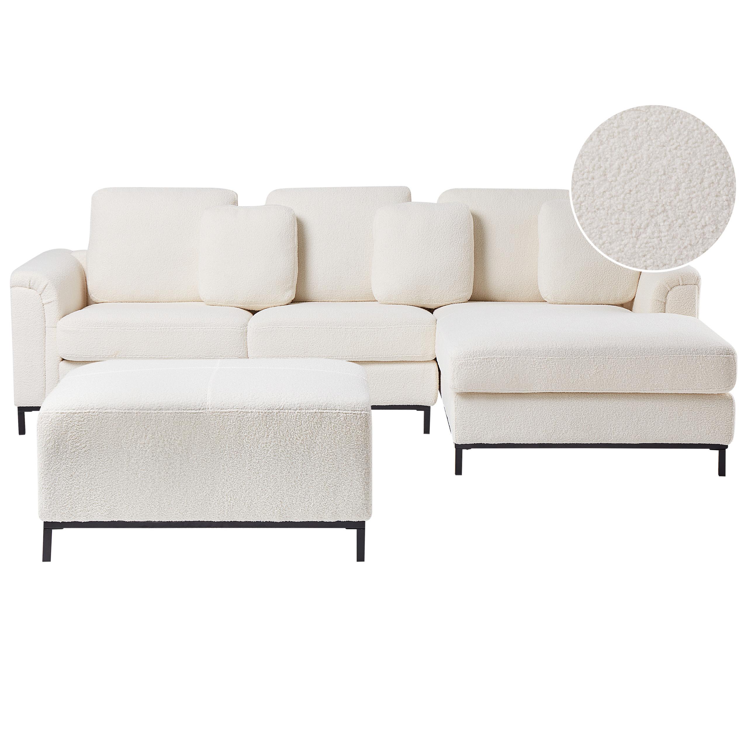 ECKFSOFA 5-Sitzer Bouclé Weiß mit Ottomane linksseitig Oslo - Schwarz/Weiß, Textil (270/151cm) - Beliani