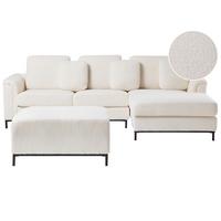 ECKFSOFA 5-Sitzer Bouclé Weiß mit Ottomane linksseitig Oslo - Schwarz/Weiß, Textil (270/151cm) - Beliani