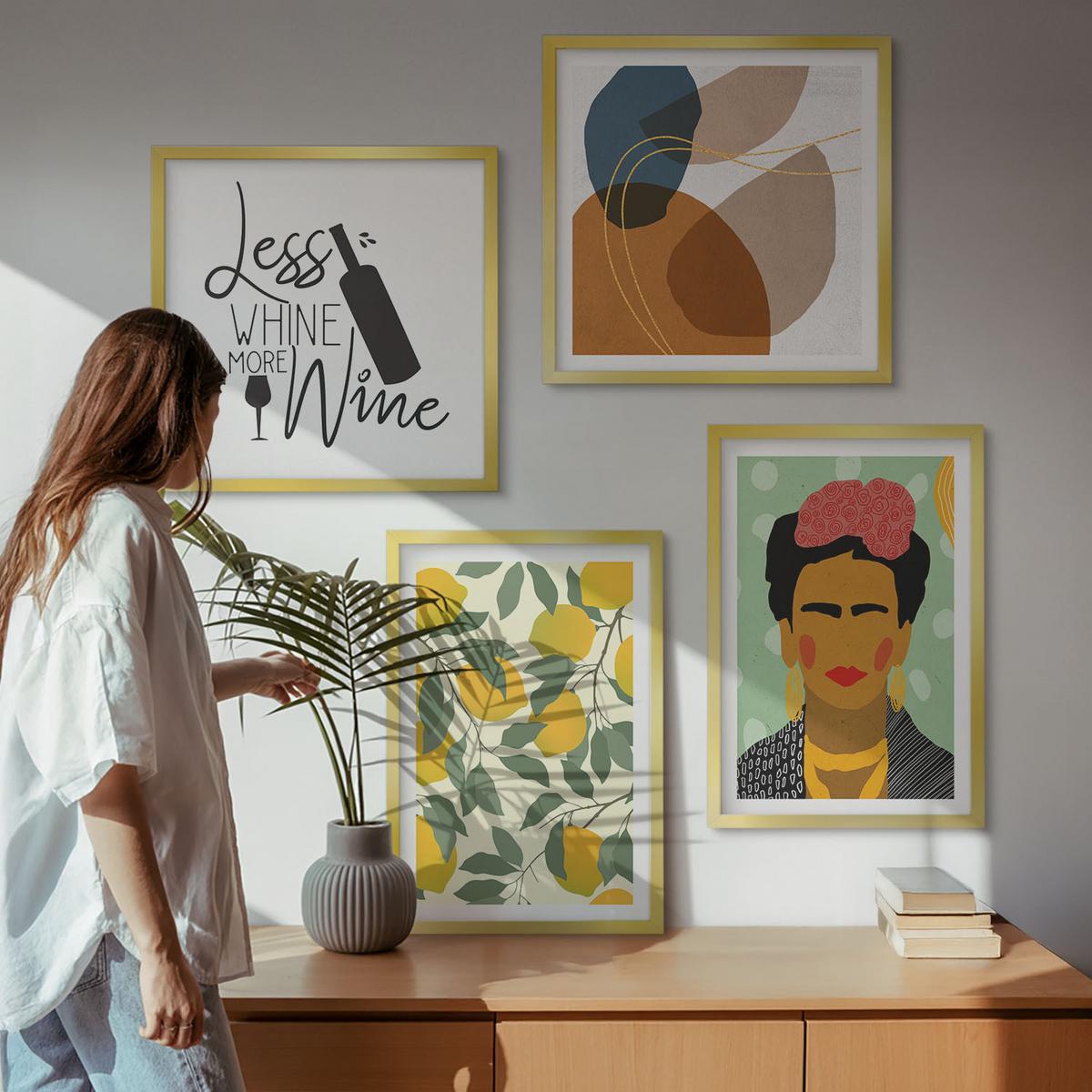 BILDER SET 4er Set - 50x50 cm & 40x60 cm Goldrahmen - Zitronenweinporträt von Frida - Goldfarben, Kunststoff (50/50cm) - TULUP