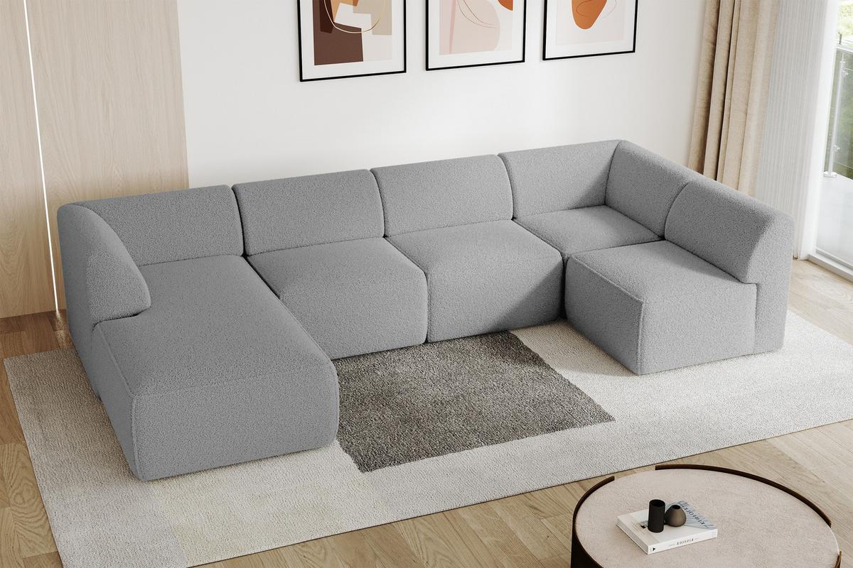 WOHNLANDSCHAFT Ottomane Links MOVO-L 345x180x78 cm Hellgrau Bouclé - Anthrazit, Holzwerkstoff/Kunststoff (345/78/180cm) - ALTDECOR