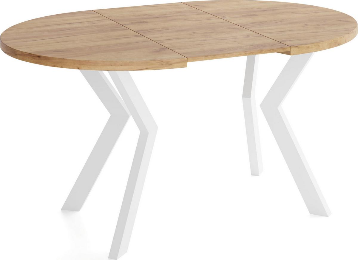 ESSTISCH Savio Weiß rund ausziehbar verlängerbar, Eiche Braun 80-130/80/77 cm - Eiche Wotan/Weiß, Holz/Holzwerkstoff (80/130/77cm) - WFL GROUP