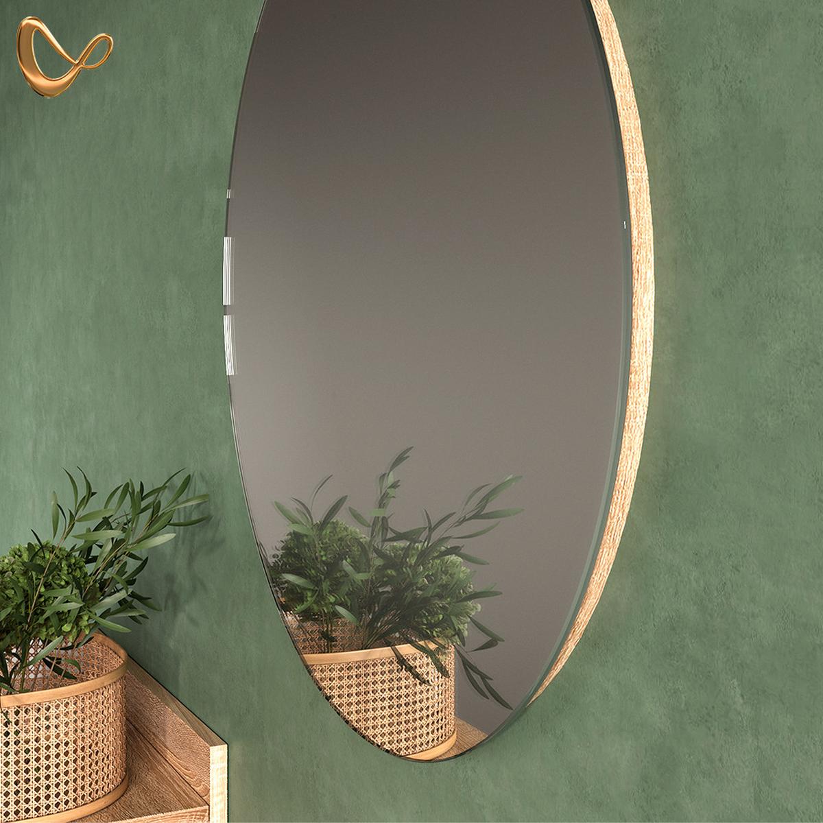BADEZIMMERSPIEGEL Marano Sonoma/Weiß 60 x 60 cm Rund - Weiß/Sonoma Eiche, Glas (60/60/2.1cm) - Livinity®