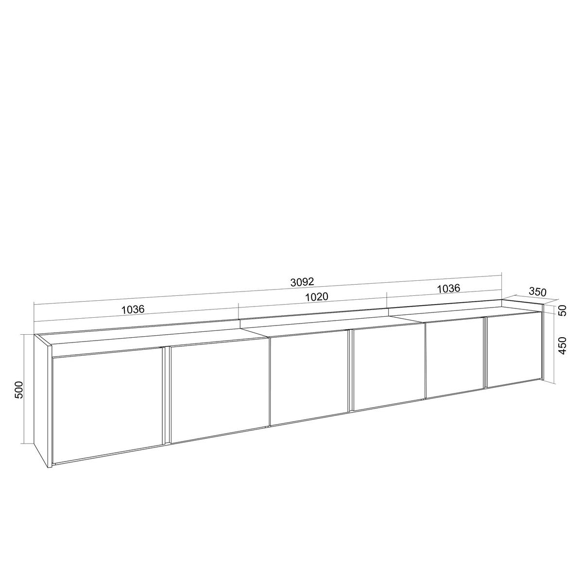 LOWBOARD, Weiß und Eiche, 309/35/50cm - Weiß, Holzwerkstoff (309/50/35cm) - Skraut Home
