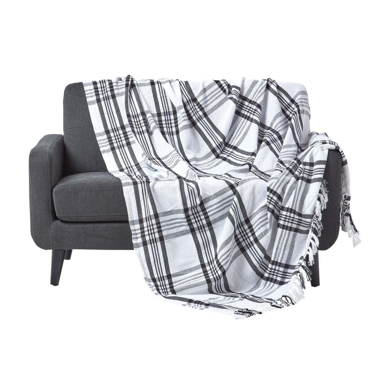 WOHNDECKE 150/200 cm, Schottenkaro, 100% Baumwolle - Weiß, Textil (150/200cm) - Homescapes