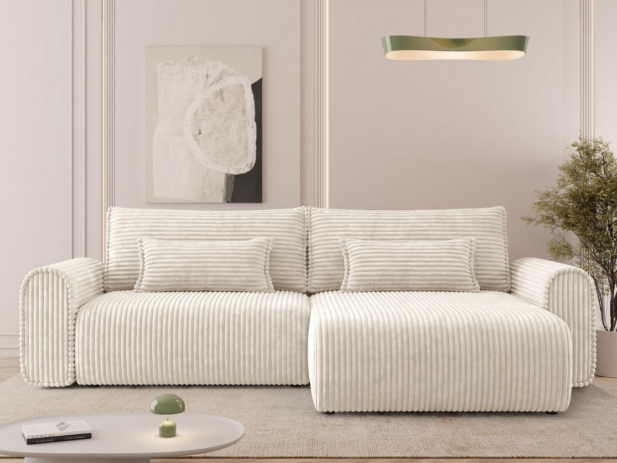 ECKSOFA Surles Cord - Creme/Schwarz, Holz/Kunststoff (245/145cm) - MIRJAN24