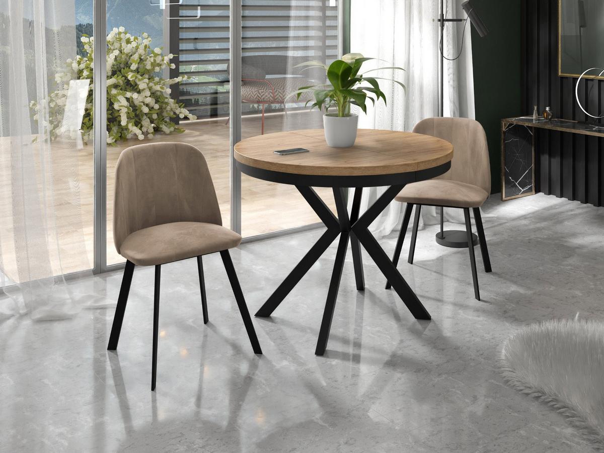 ESSTISCH Ross runder ausziehbarer, Craft Eiche 90-170/90/76 cm - Eiche Wotan/Schwarz, Holzwerkstoff/Metall (90/170/76cm) - WFL GROUP