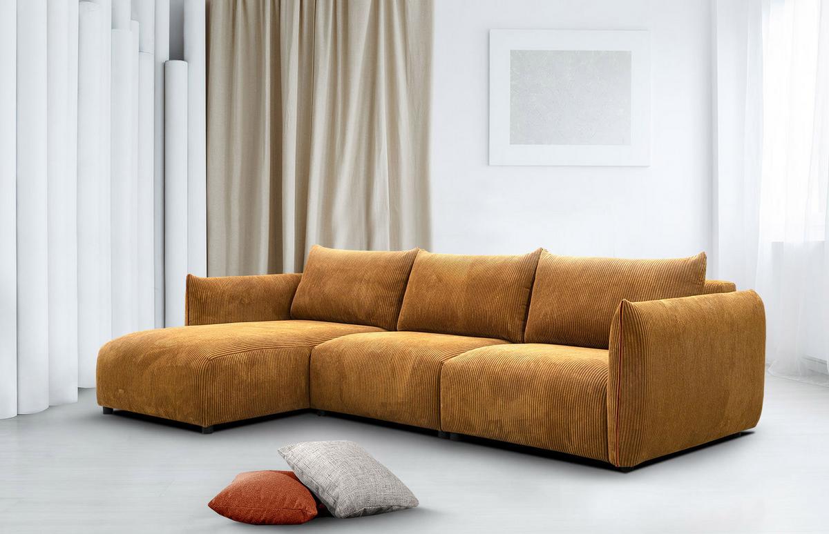ECKSOFA TAUER 5-Sitzer, honig - Schwarz/Honig, Holzwerkstoff/Kunststoff (173/294cm) - Wozimo