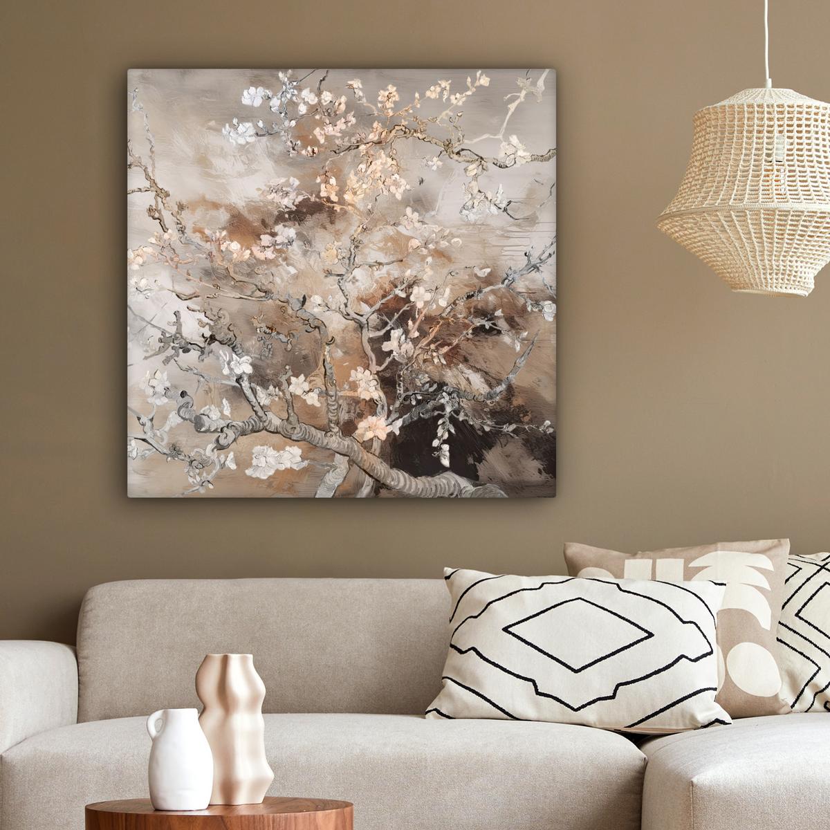 LEINWANDBILD Mandelblüte - Kunst - Van Gogh - Beige - Abstrakt Deko Groß 90x90 cm - Braun, Textil (90/90cm) - MuchoWow