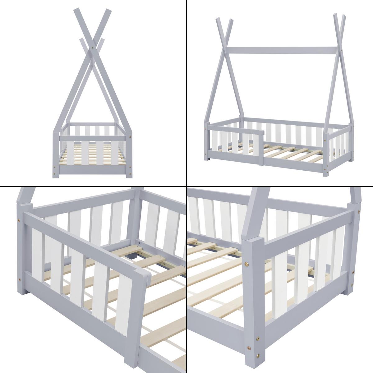 KINDERBETT Helsingborg - Hellgrau, Holz (70/140cm) - [en.casa]