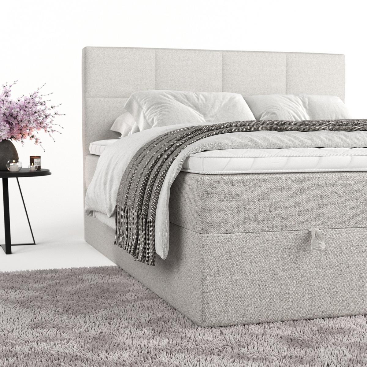 BOXBETT Velto 200/200 cm Hellbeige im Riva Stoff - Sandfarben/Schwarz, Holz/Holzwerkstoff (200/200cm) - AltaBeds