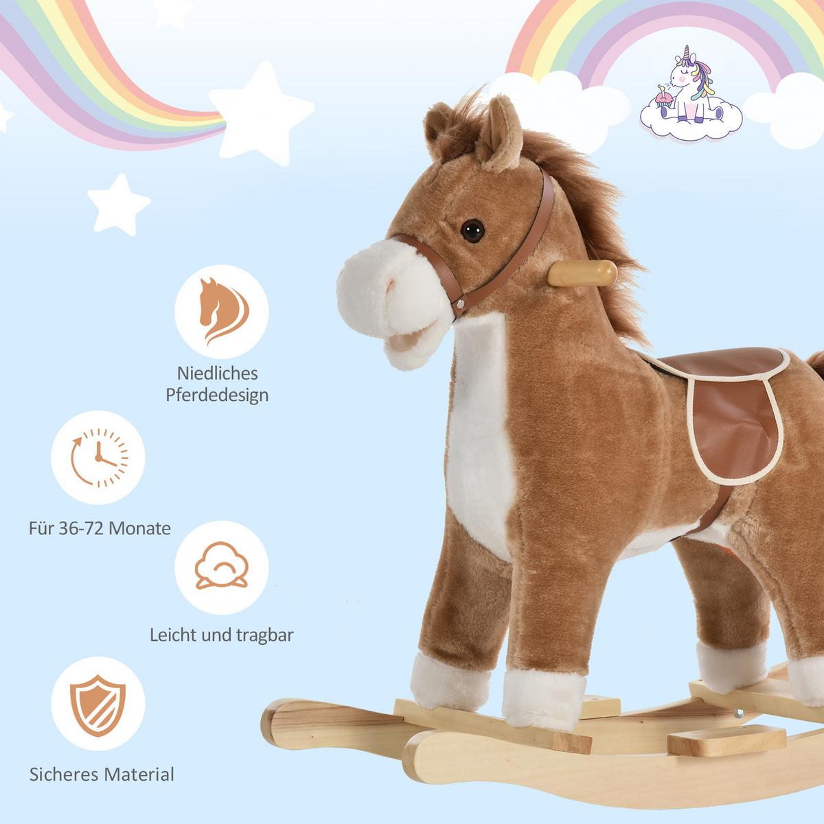 KINDER SCHAUKELTIER, Braun/Rosa, Plüsch+ Holz - Braun, Holz (32.5/61/65cm) - HOMCOM