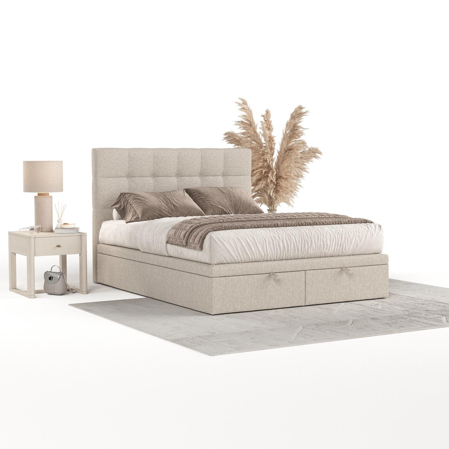 POLSTERBETT Guam mit Stauraum 200/200 cm Hellbeige im Megan Stoff - Beige/Schwarz, Holz/Holzwerkstoff (200/200cm) - AltaBeds