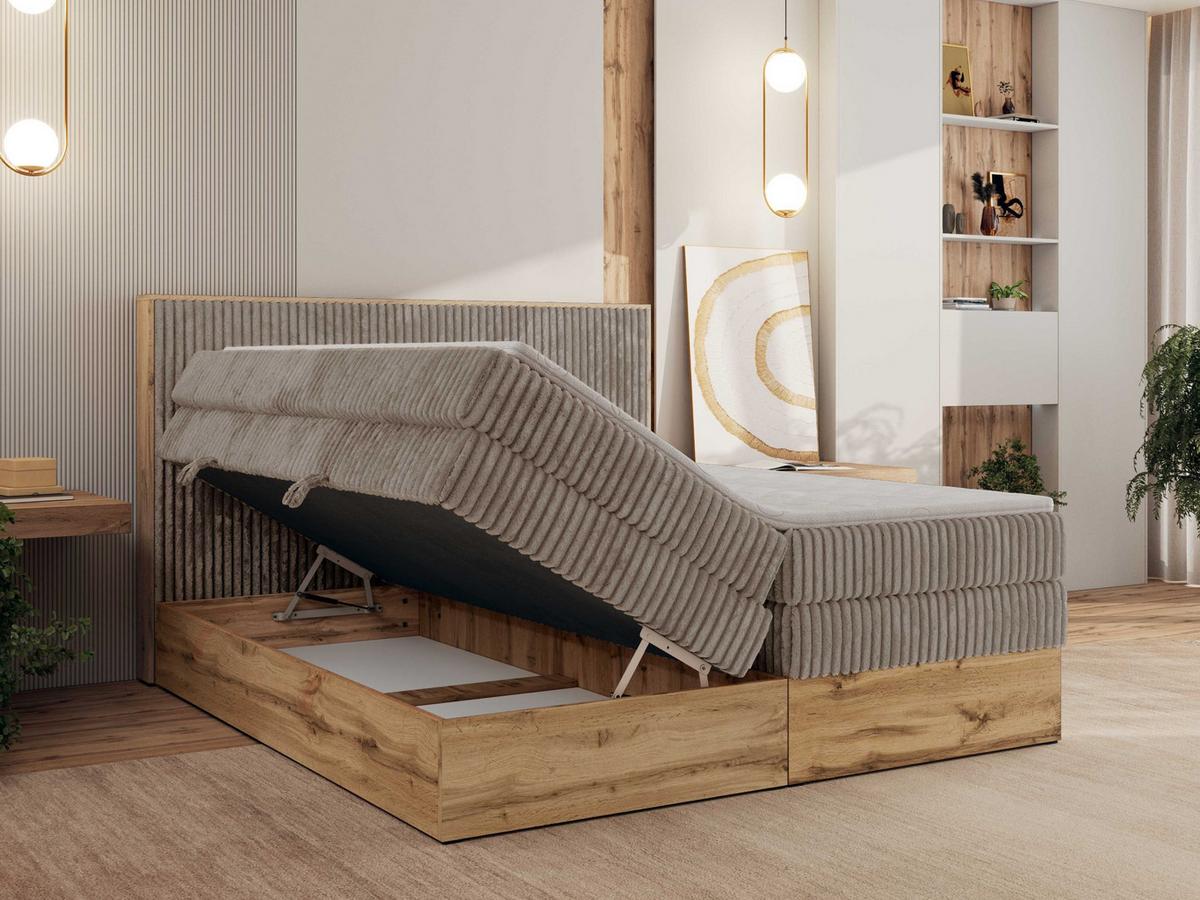 BOXBETT WOOD CLASSIC KING 200/200 - Hellbraun Cord - H3 - Hellbraun, Textil (200/200cm) - MKS