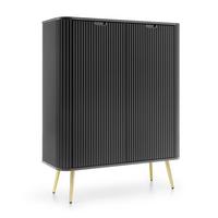 HIGHBOARD Salvia 2T Schwarz, Gold 103/129/39 cm – mit geriffelten Fronten und hohen Beinen - Goldfarben/Schwarz, Holzwerkstoff/Metall (103/129/39cm) - AX Living