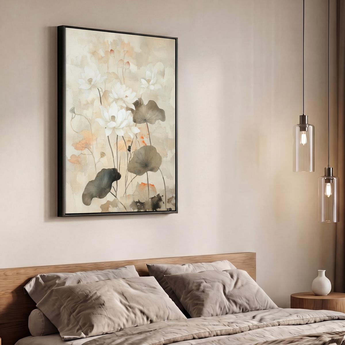 LEINWAND Bilder mit Rahmen - Blumen - Japandi - Wabi sabi - 70x100 - Sandfarben, Textil (70/100cm) - MuchoWow