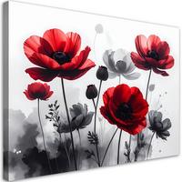 LEINWANDBILDER, Rote graue Blumen Pflanzen - Rot, Textil (100/70cm) - Feeby