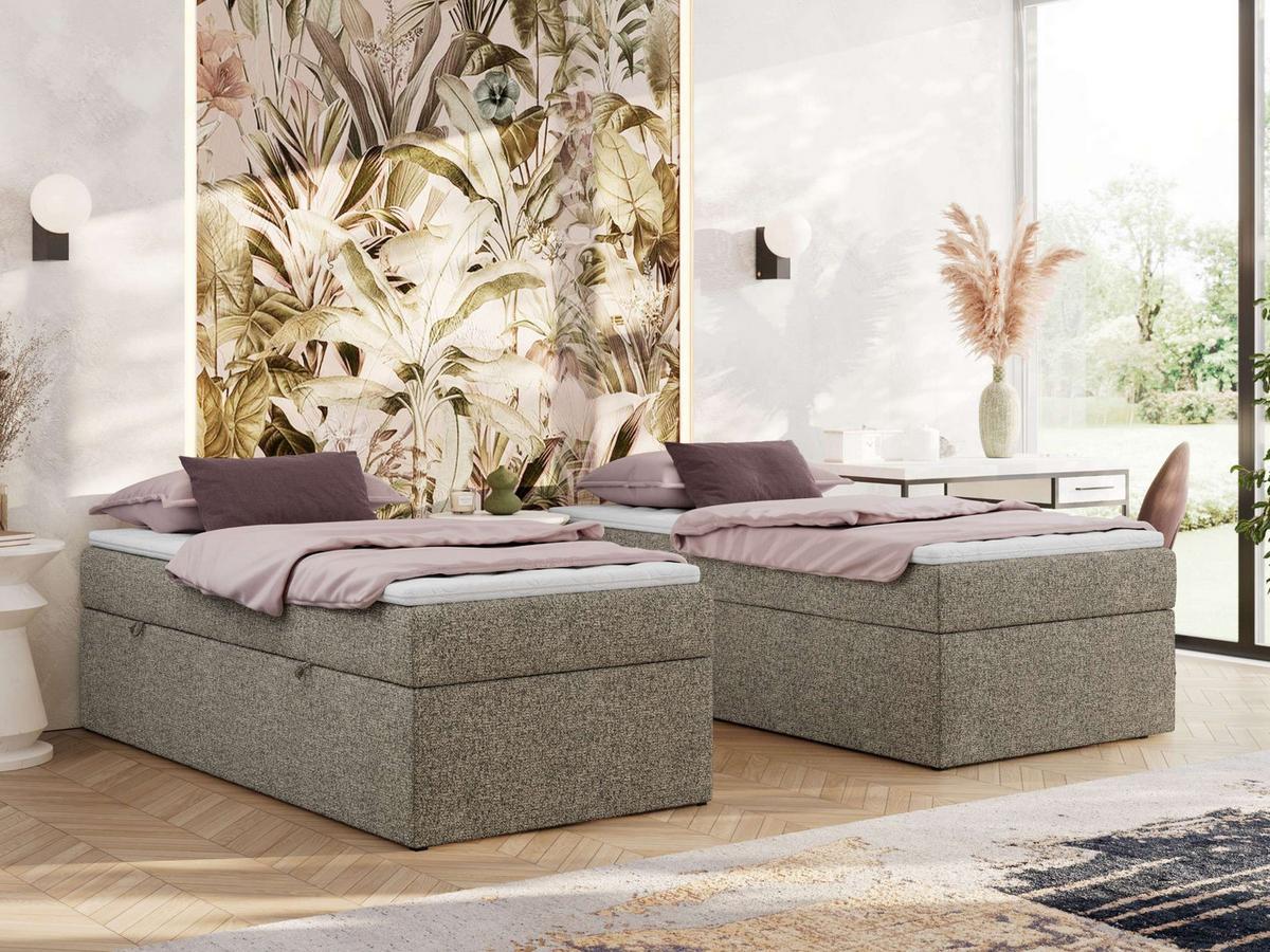 BOXBETT ZERO 90/200 - Grau Struktur - H3 - Topper Visco - Grau, Textil (90/200cm) - MKS