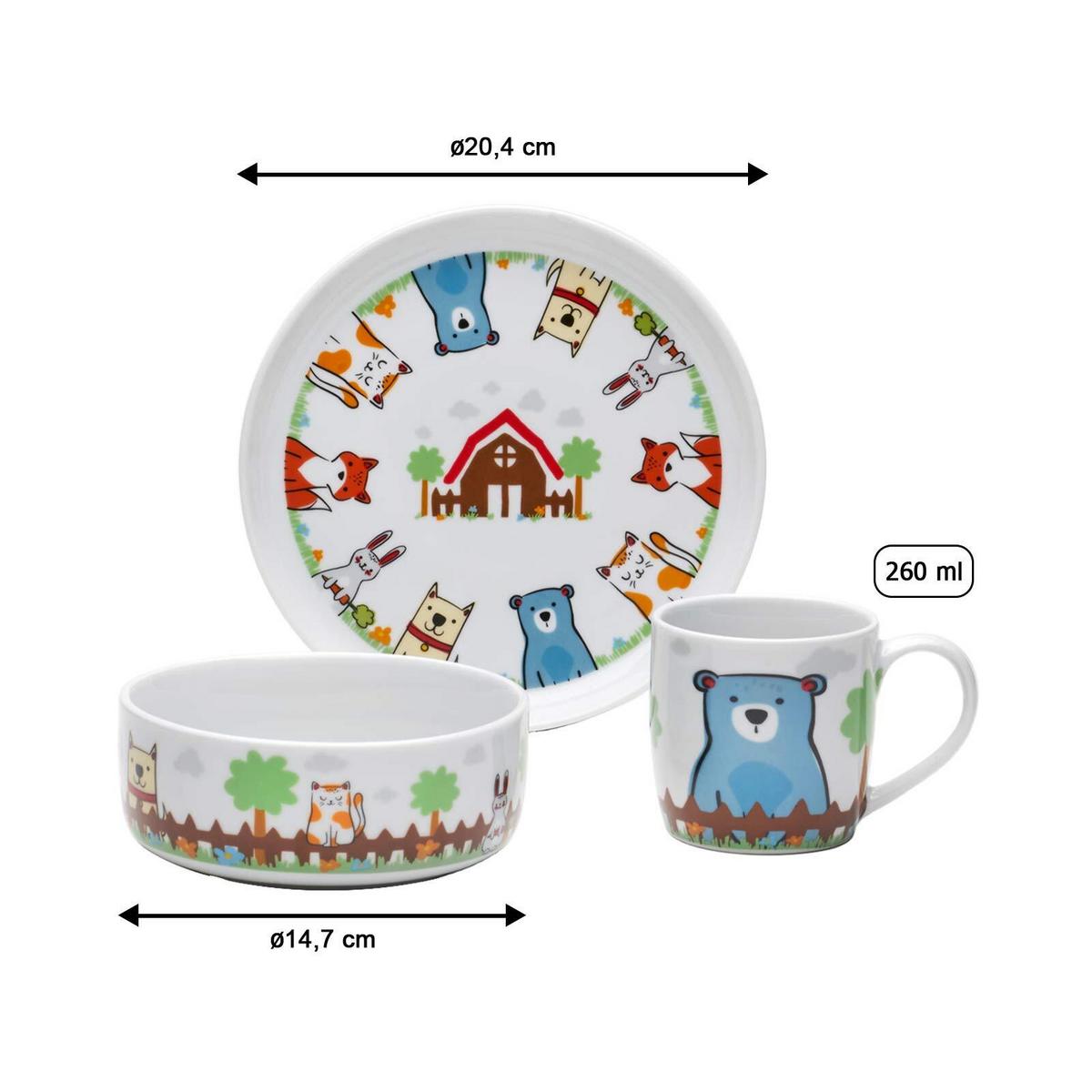 KINDERGESCHIRR SET Fuchs und Freunde bunt 3-tlg. - Multicolor, Keramik (2/2/2cm) - Van Well