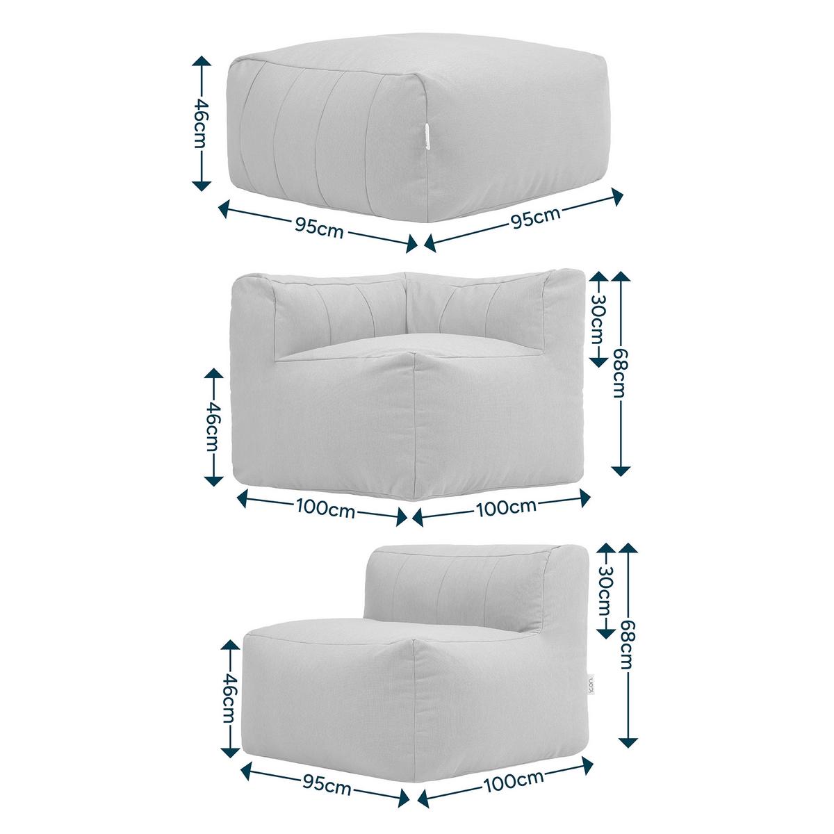 SITZSACK-SOFA Outdoor 4-tlg.: 2 Ecksessel, Sessel, Fußstütze - Beige, Textil (395/68/100cm) - icon