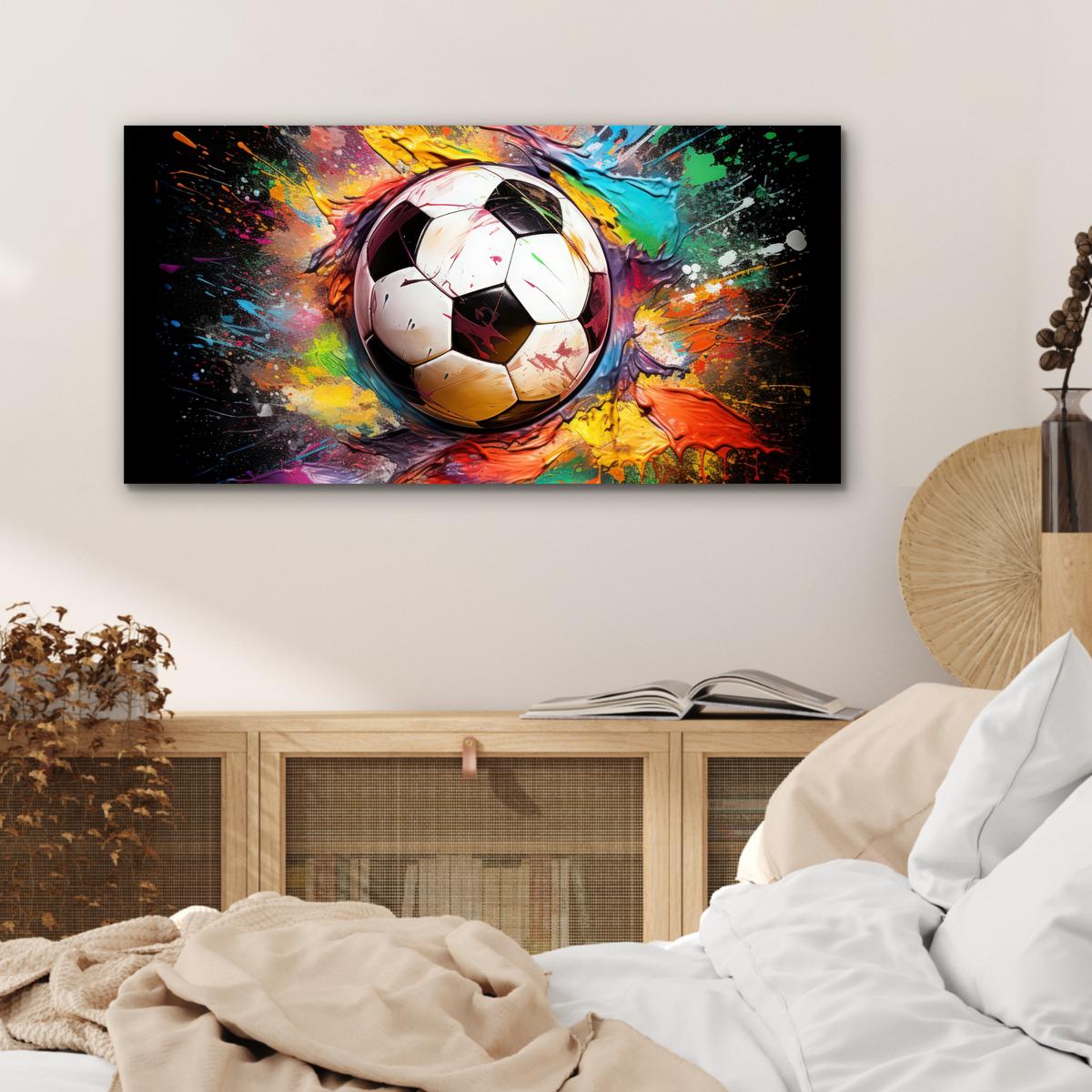 METALLBILD Fußball - Farbe - Farben - Schwarz - Weiß 80x40 cm - Weiß, Metall (80/40cm) - MuchoWow