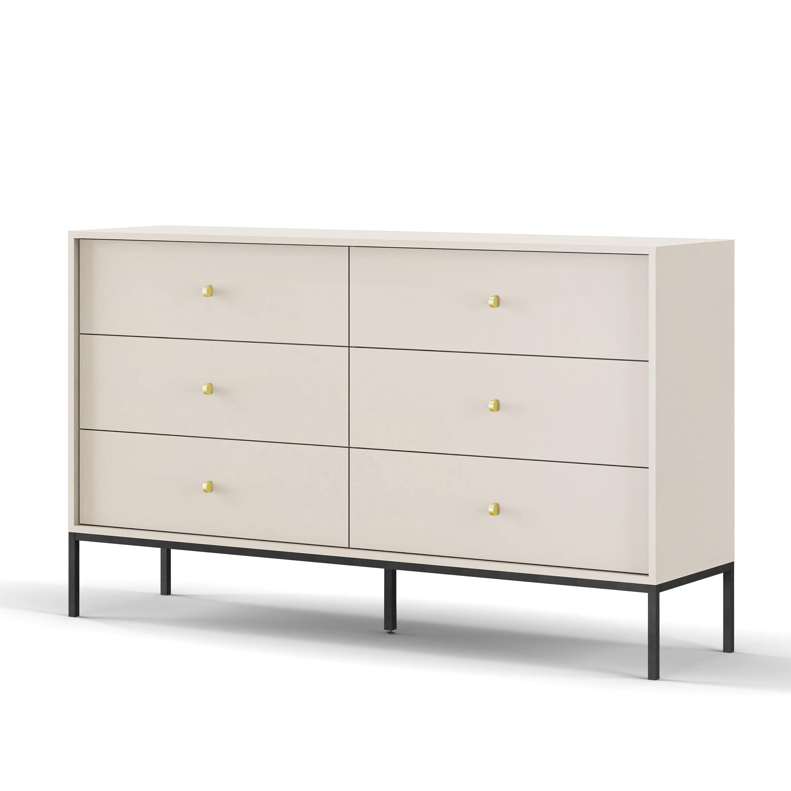 SIDEBOARD MONDO 154/89/39 cm mit 6 Schubladen Beige - Beige, Holzwerkstoff (154/89/39cm) - MASSENO