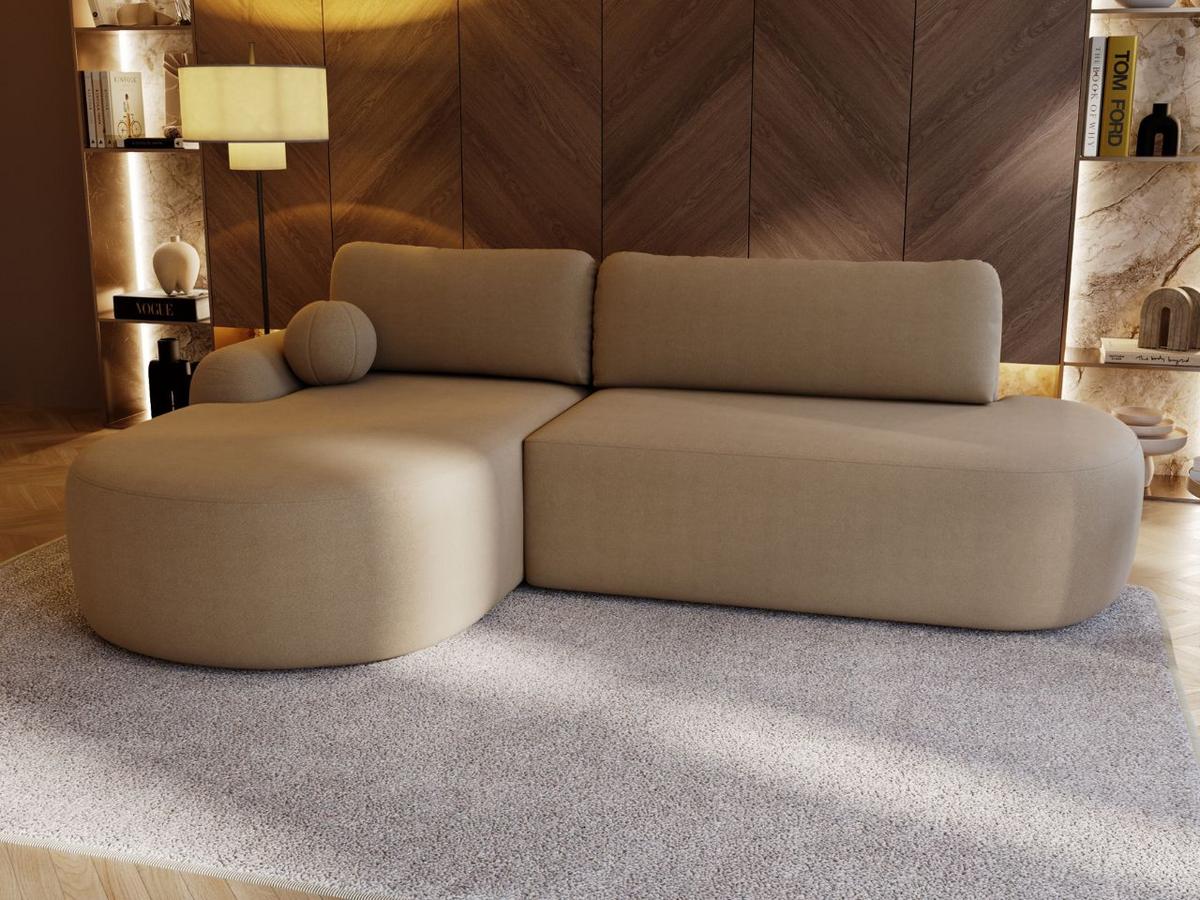ECKSOFA Aurio O Bouclé-Stoff Hellbraun Links - Hellbraun, Holz/Textil (271/177cm) - Graingold